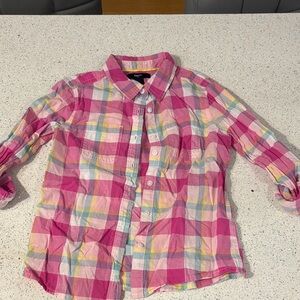 GAP Kids Pink and Multicolor Plaid Button Down Shirt